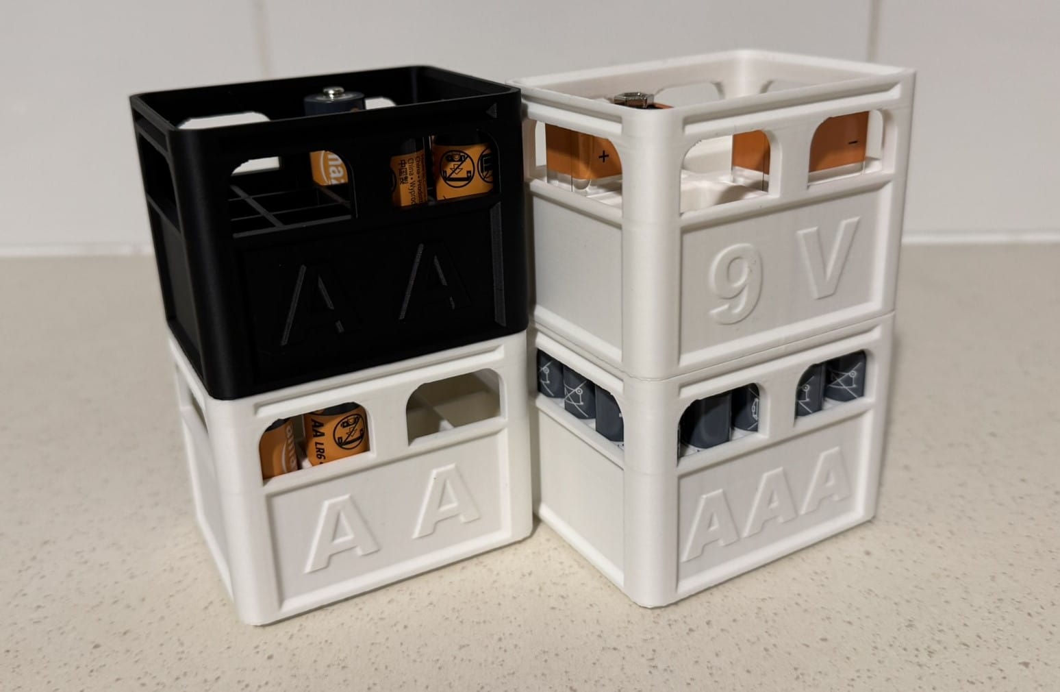 Battery Storage: Functional Stackable Crate, Custom 3D Printed for AA/AAA/9V - Unique Gift for Gadget Enthusiasts