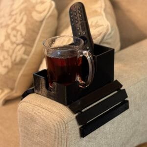 Couch Armrest Organizer with Mug Holder, Durable 3D Printed Storage Solution for Drinks & Essentials, Perfect Housewarming Gift