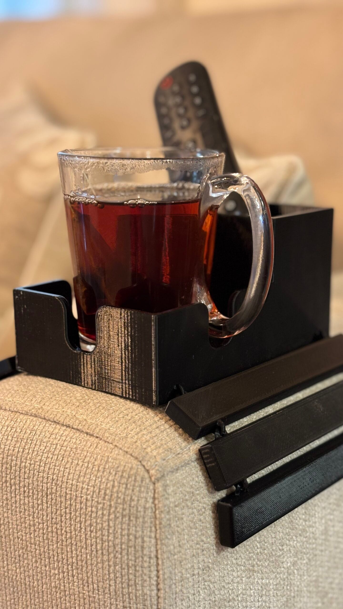 Couch Armrest Organizer with Mug Holder, Durable 3D Printed Storage Solution for Drinks & Essentials, Perfect Housewarming Gift - Image 2